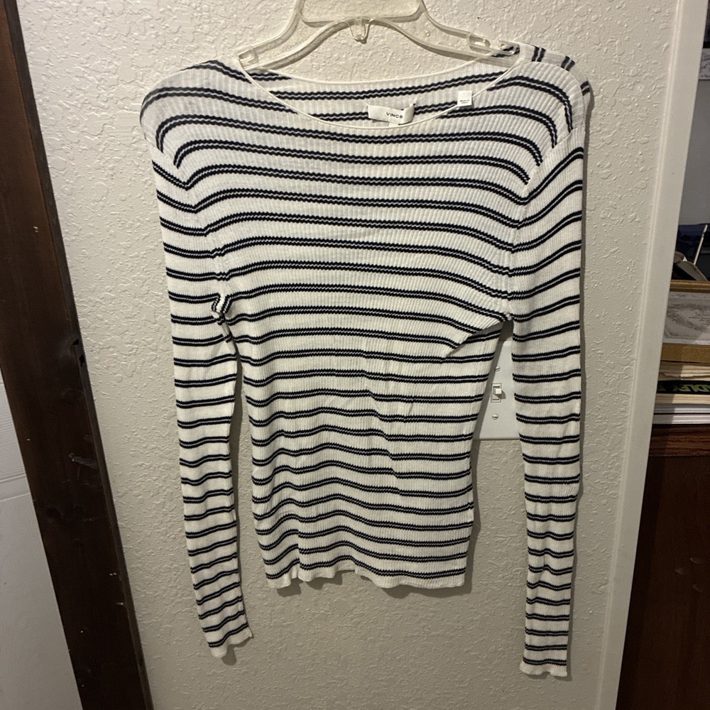vtg vince black and white Stripe pull over size med long sleeve Stretch Material